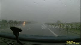 Rain wall during motorway driving