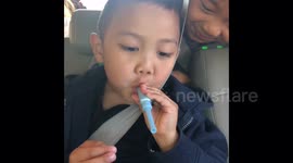 Kid plays with unexpected toy