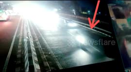 Man running for bus trip and fall