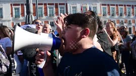 march of gypsy community in Madrid Spain against racism