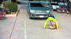 Lazy dog refuses to move from the middle of the road and has to be carried away