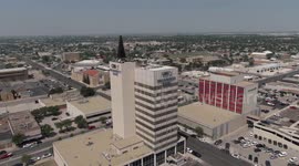 Aerial view of the Prosperity Bank/CBS building downtown Odessa Texas