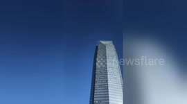 Horrifying moment skyscraper window washer's almost plummet to their death in Oklahoma City