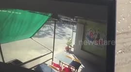 Dramatic moment bus enters a hotel after losing control in western India