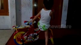 study hard, babies bicycle back and forth