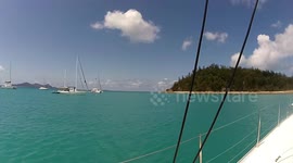 Tongue Bay anchorage Whitsunday Islands at Whitehaven Beach with Catamarans