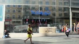 Huawei building in gran vía avenue in Madrid, Spain
