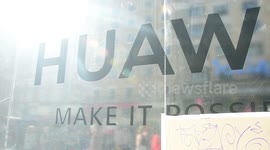 Huawei building in gran vía avenue in Madrid, Spain