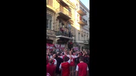 Hundreds of Arsenal fans chant in Baku City, Azerbaijan ahead of the Europa League final