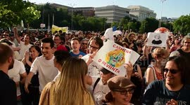 demonstration in Madrid Spain in favor of the mayoress remains in the government of the city council