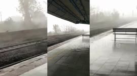 Winds blow away chairs in Indian railway station