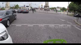 (GoPro dashcam) Scooters in bicycle lane. Paris, Invalides. 14 june 2019