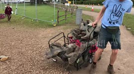 Thousands of abandoned wellies collected for recycling at Download Festival