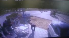 Lucky escape for Indian bakery customer as out-of-control car crashes into store's terrace