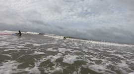 Surfboard flying backward