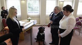 UK couple that met at dog rescue centre have a rottweiler as their best man