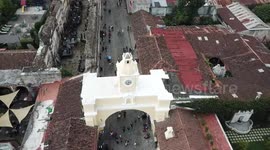 Attack of bees on drones, flying over Antigua Guatemala.
