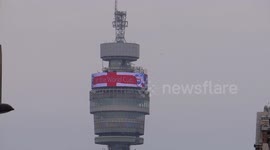 Bring it home, Good Luck, Lioness! BT Tower supports Women Football England team at the World Cup 2019, London, UK