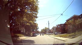 Motorcycle near-miss with taxi cab