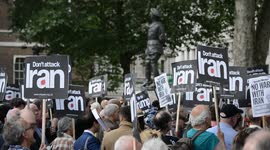 Activists protest outside Downing Street in London against any possible war with Iran