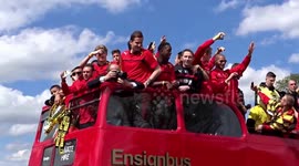 WatfordFC Open Top Bus Starts its Premier League Parade at ASDA Dome 2015