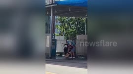 Newsflare Edit - Moped rider stops at petrol station to clean his dog with the forecourt's JET WASHER