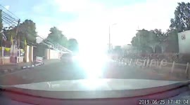 Power lines explode in ball of sparks after Thai truck driver drags them down