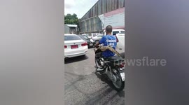 Rescuer takes injured monitor lizard to the vets on his motorcycle