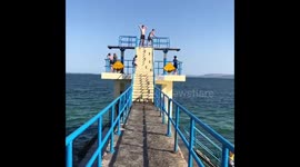 Slow Diving at Galway’s famous Blackrock Diving Tower amidst unprecedented heatwave