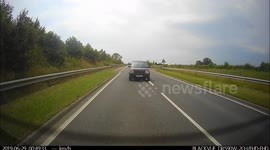 Aftermath of accident near Pant, Owestry, UK on 29/6/2019. Rear  camera view