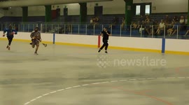Box Lacrosse West Bay Bombers #22 Celebrating his goal