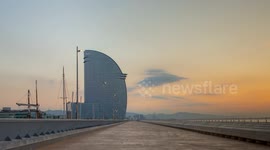 Timelapse of the W hotel in Barcelona at sunrise