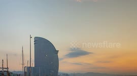Timelapse of the W hotel in Barcelona at sunrise