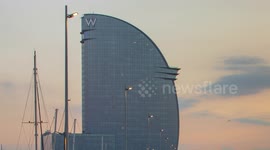 Timelapse of the W hotel in Barcelona at sunrise