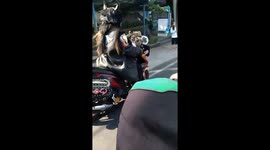 Creepy man decorated himself and his motorcycle into MONSTER look