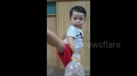 'Woaahh!' Toddler perfectly performs the #BottleCapChallenge
