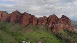 Drone Video of Seven Bulls Rock Formation, Karakol, Kyrgyzstan.