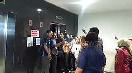 The employee is trapped in a hospital elevator