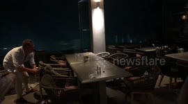 'Staff and guests were terrified' as UK tourists caught in raging storm while at restaurant in Greece. Tornado. Hurricane.