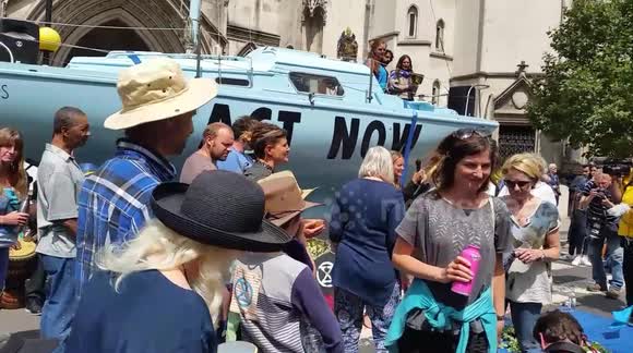Extinction Rebellion boat blocks road outside Royal Courts of Justice in London