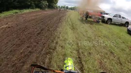Dirt bike rider gets ejected from the bike