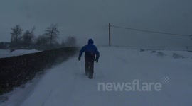 Walking in drifting snow March 2013.