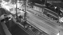 The shocking moment a motorbike crashes into a cyclist in hit-and-run