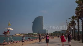 POV shot along the beach in barcelona