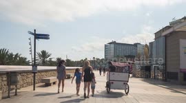 POV shot along port olympic in barcelona