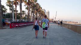POV shot along port olympic in barcelona