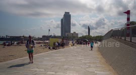 POV shot along the beach in barcelona