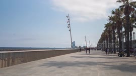 POV shot along the beach in barcelona