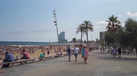 POV shot along the beach in barcelona