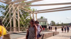 hyperlapse POV shot along the beach in barcelona